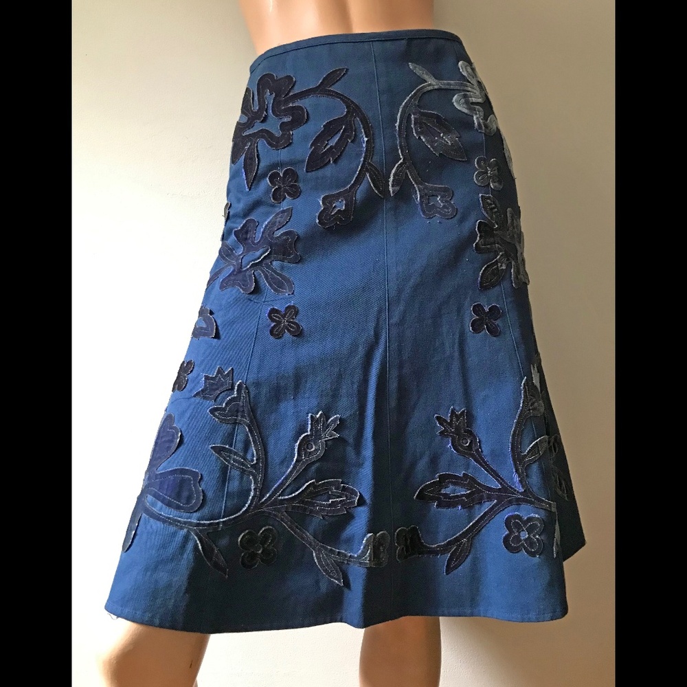 Anthropologie Ruth fit flare skirt cotton twill suede appliques 4